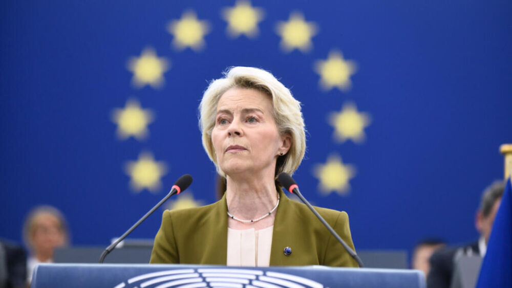 La presidenta de la Comisión Europea, Ursula von der Leyen, pronuncia un importante discurso sobre el estado de la Unión en el Parlamento Europeo en Estrasburgo, en el este de Francia, el miércoles 10 de septiembre de 2025.