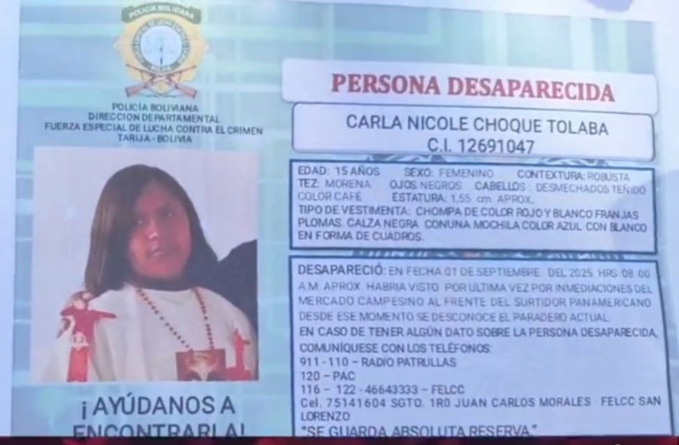 Tarija: Desapareció la adolescente Nicole Choque Tolaba