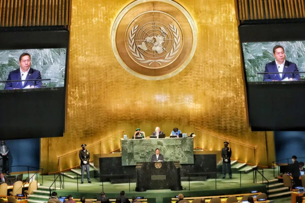 Luis Arce en la ONU, en octubre de 2023. Foto: RRSS del mandatario 