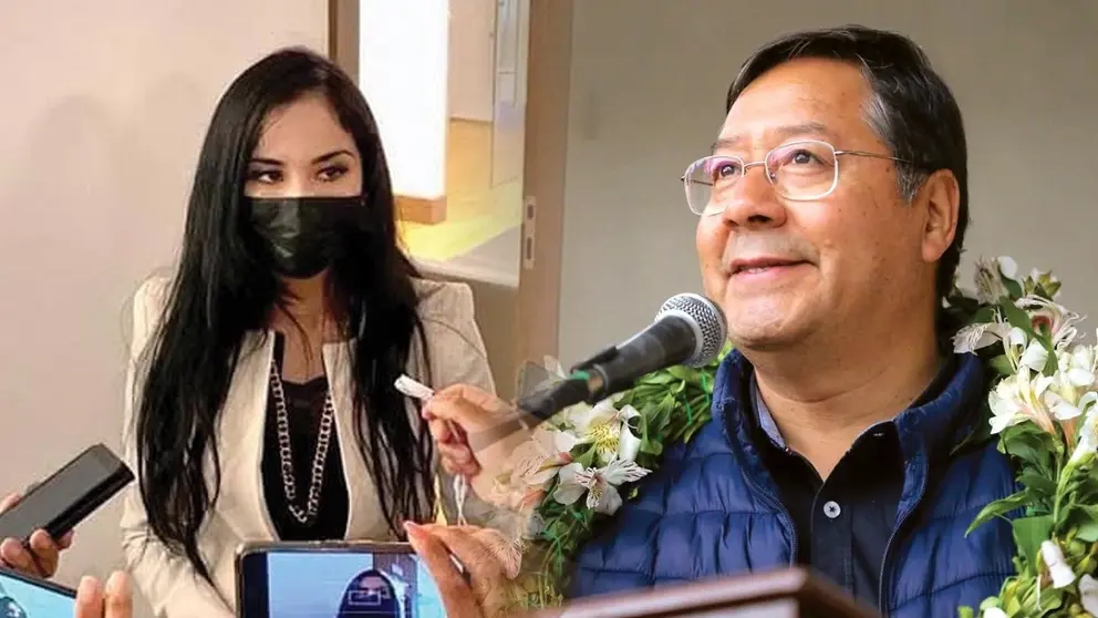 Brenda L., exfuncionaria que denuncia a Luis Arce por presunto abandono de embarazada. Del otro lado, el Jefe Estado Luis Arce Catacora./FACEBOOK ARCHIVO