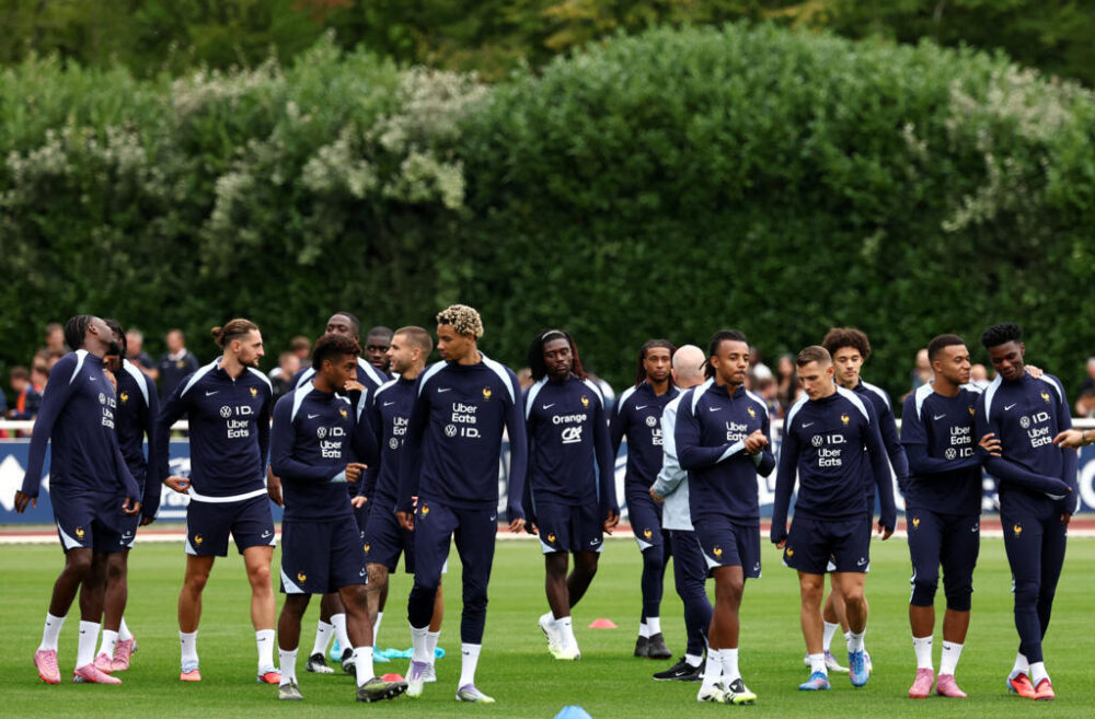 Los jugadores de la selección francesa, durante un entrenamiento en la ciudad deportiva de su federación en Clairefontaine en Yvelines, el 7 de septiembre de 2025 cerca de París
