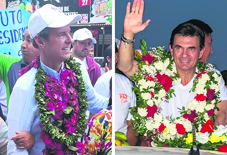 Los candidatos Tuto Quiroga y Rodrigo Paz en actos de campaña /Foto: OEP