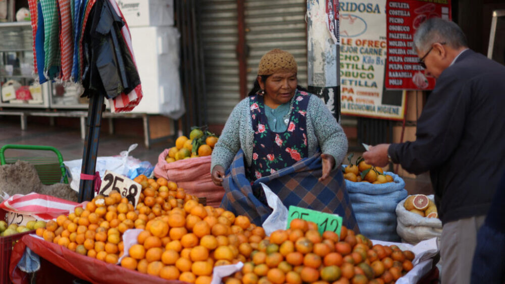 "Nadie sabe como llenar la olla", dice una de las entrevistadas. En esta foto de archivo una vendedora callejera en La Paz el 17 de agosto de 2025.