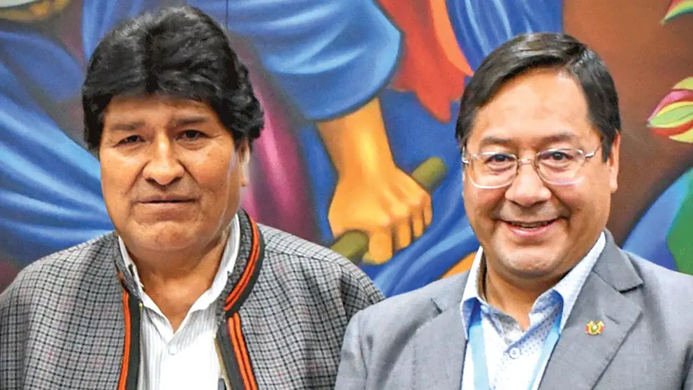 El líder del MAS, Evo Morales, y el presidente, Luis Arce. ARCHIVO