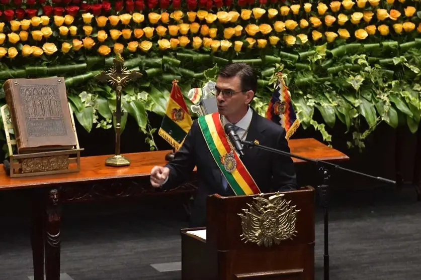 Presidente Rodrigo Paz durante su discurso. APG