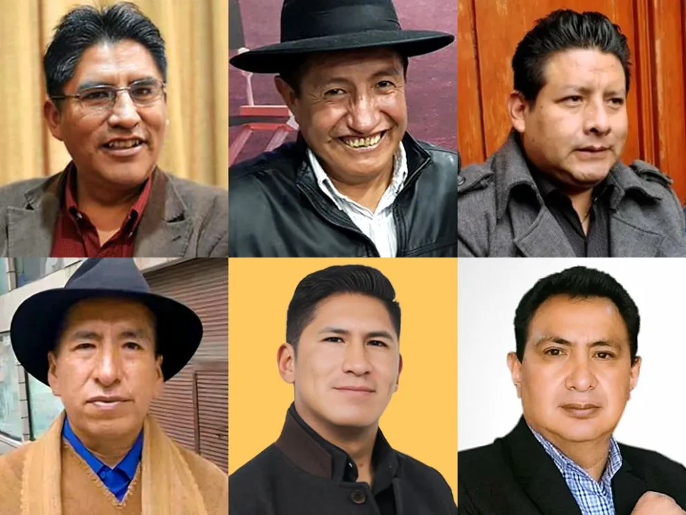 Rafael Quispe, Gualberto Cusi, Roger Suntura, Amilcar Barral, Félix Patzi y Santos Quispe, están entre los candidatos que participarán en las elecciones subnacionales. / Foto: Composición Visión 360. 