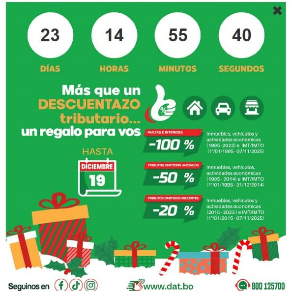 Alcaldía cruceña anuncia la ampliación del perdonazo tributario hasta el 19 de diciembre