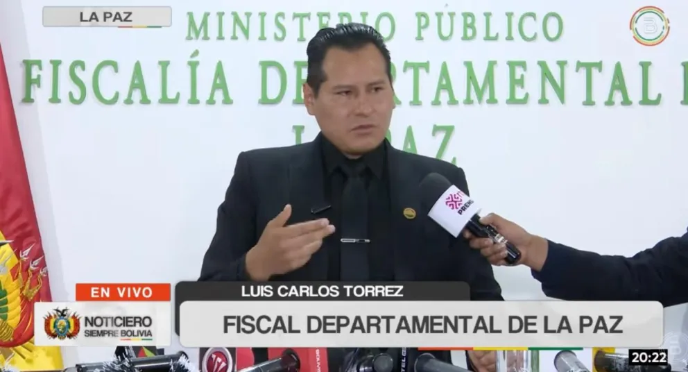 El fiscal Carlos Torrez en conferencia de prensa. FOTO: Captura de video de Bolivia TV