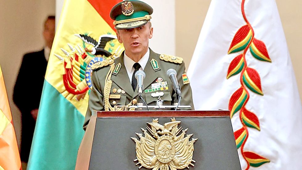 LA PAZ. El general primero Mirko Sokol, cuando daba su discurso tras haber sido posesionado como Comandante General de la Policía, el viernes.