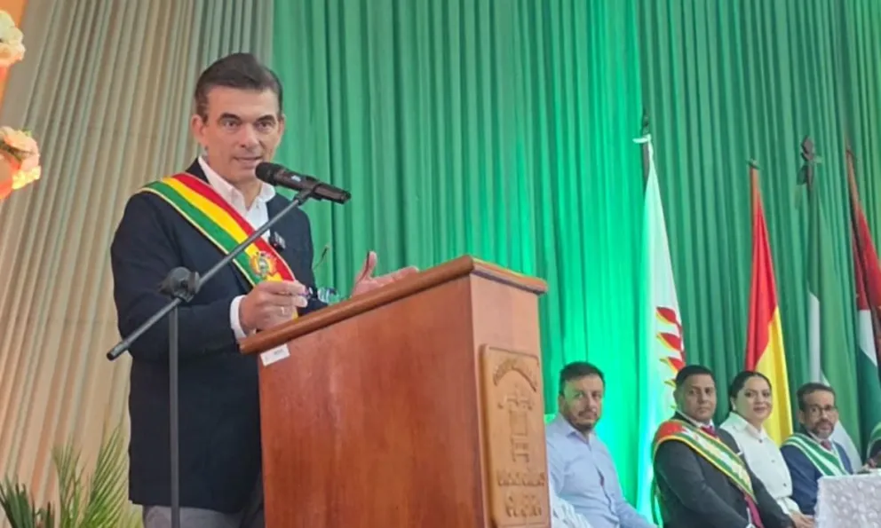 El presidente Rodrigo Paz este martes en Montero, Santa Cruz. Foto: Captura de video