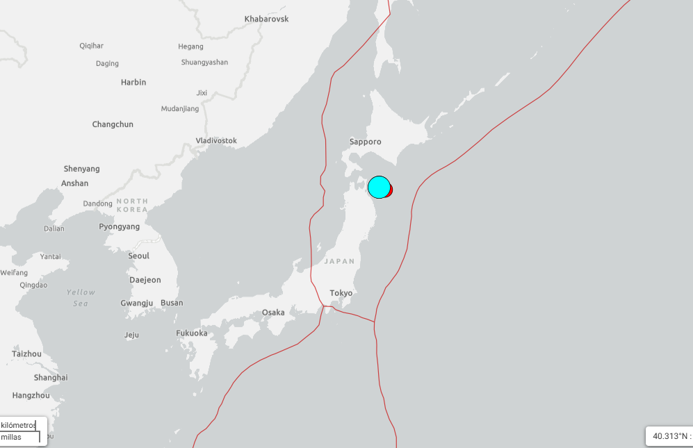 Epicentro del terremoto de Japón registrado este lunes.