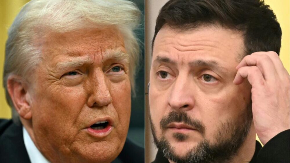 Los presidentes estadounidense, Donald Trump (izq), y ucraniano, Volodimir Zelenski, en sendas fotografías tomadas el 10 de febrero de 2025 en Washington y el 15 de enero de 2025 en Varsovia, respectivamente