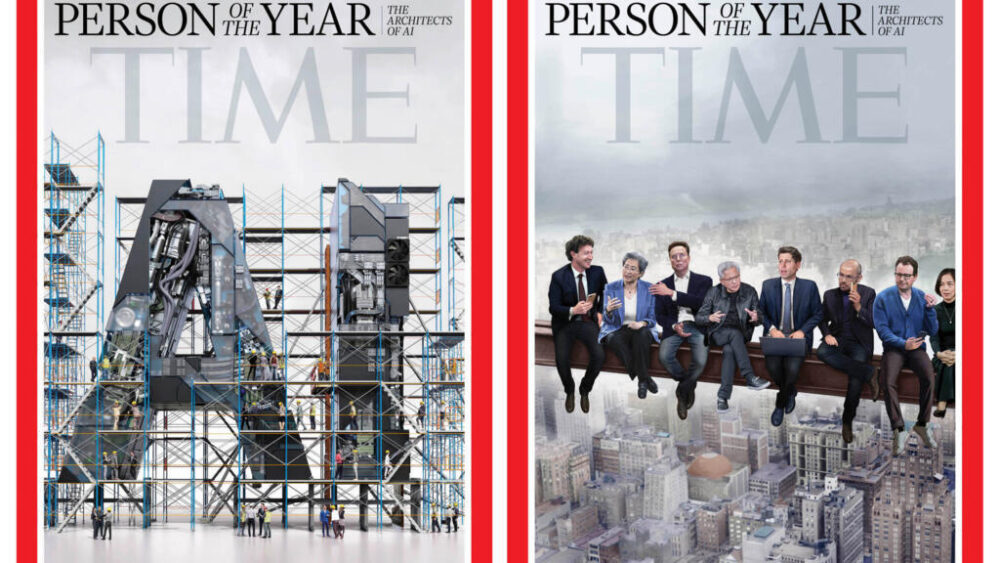 Las portadas de la revista Time difundidas el 11 de diciembre de 2025 que anuncian que los "Arquitectos de la Inteligencia Artificial" han sido elegidos personalidad del año