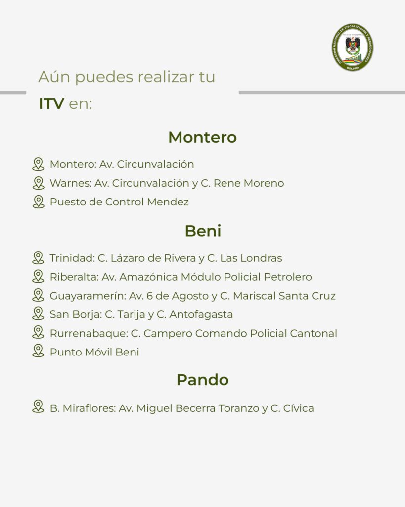 Las direcciones para la inspección vehicular con multa.