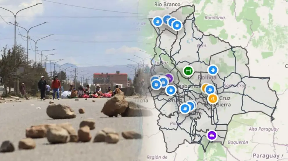 El mapa de transitabilidad de la ABC y bloqueos en La Paz. COMPOSICIÓN OPINIÓN