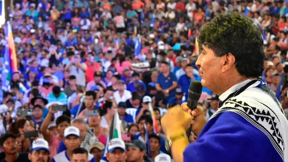 Evo Morales en el ampliado en Cuatro Cañadas que lo ratificó como candidato presidencial. Evo Morales