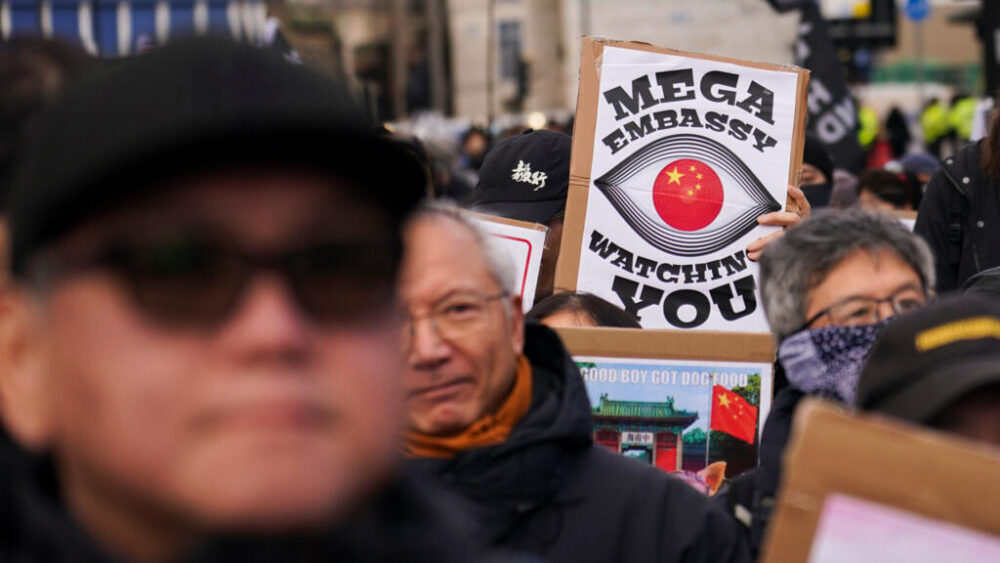 Durante una protesta contra el proyecto de embajada china, en Londres, el sábado 17 de enero de 2026.