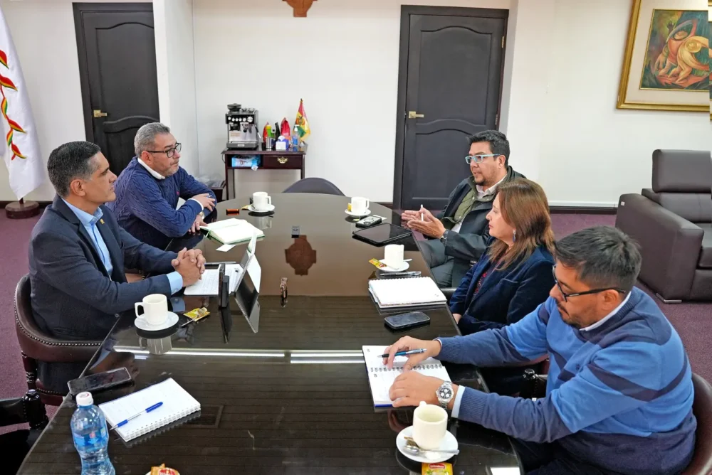 Una delegación de la CAF se reúne con el ministro Oscar Justiniano. Foto: Ministerio de Desarrollo Productivo.