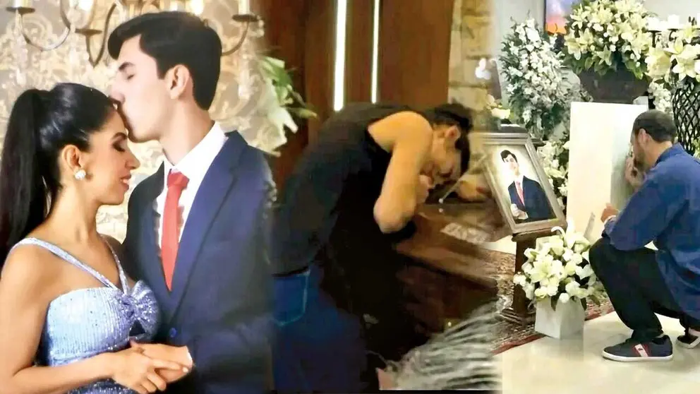 Del lado izquierdo, Sebastián Vespa Montero junto a su mamá. Del otro, los progenitores del joven universitario junto a su féretro./ DENISSITA MONTERO-MILDRED MONTERO INSÚA