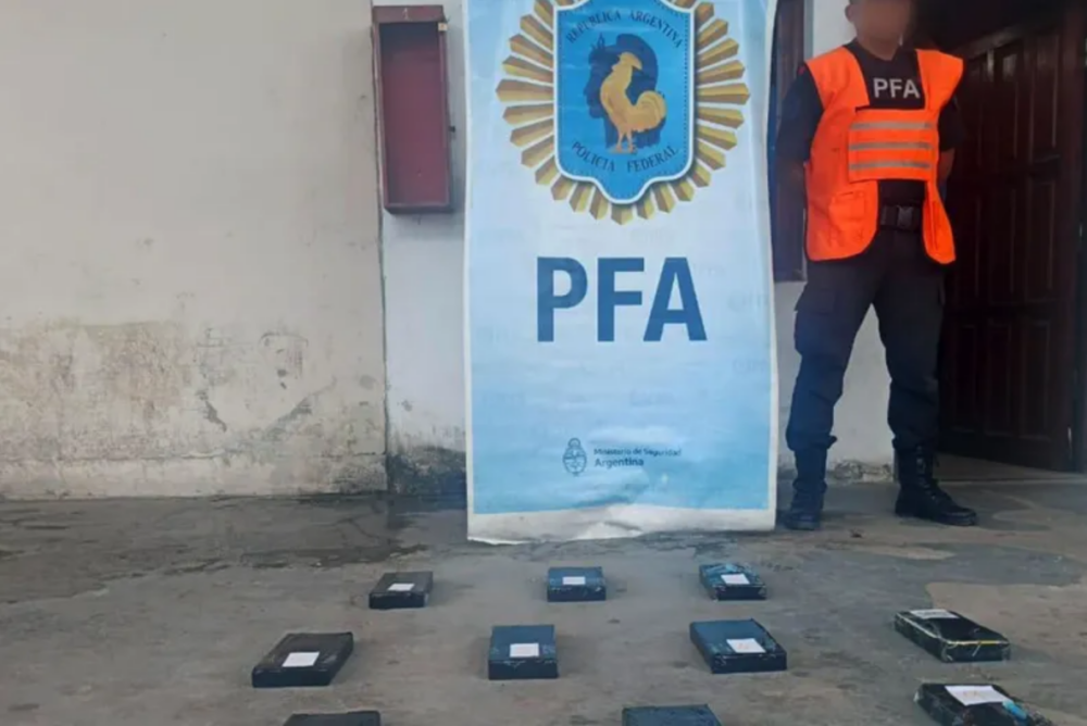 Los diez paquetes de cocaína incautados fueron presentados por la Policía Federal Argentina. | Foto: RRSS.