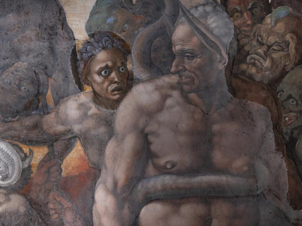 Detalle de la obra en proceso de limpieza.