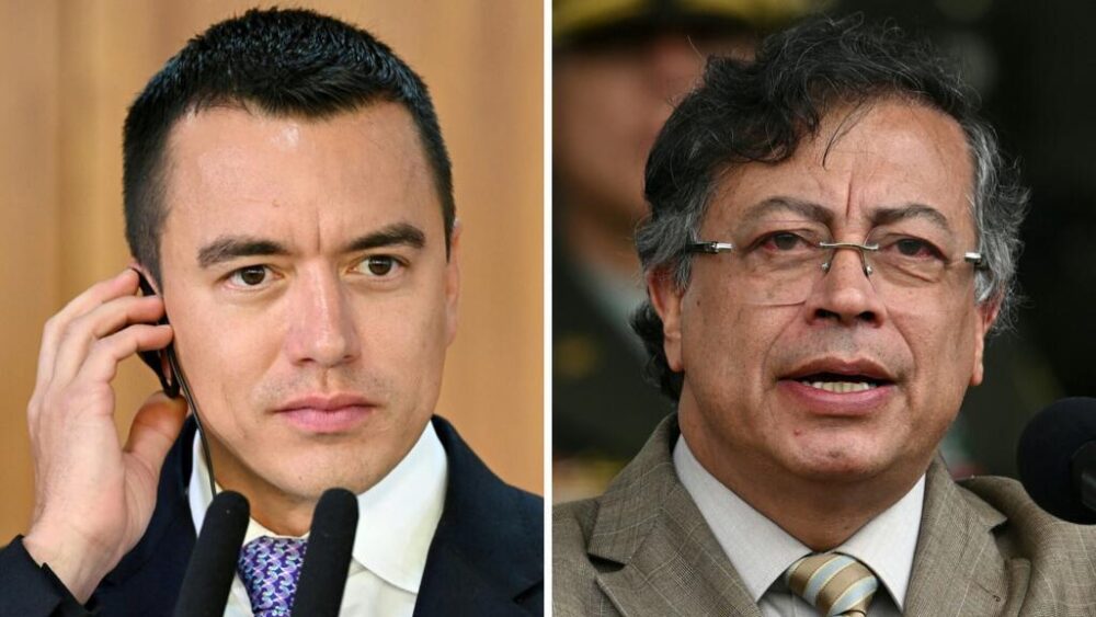 El presidente ecuatoriano Daniel Noboa, el 18 de agosto de 2025, y el presidente colombiano Gustavo Petro, el 13 de noviembre de 2025.