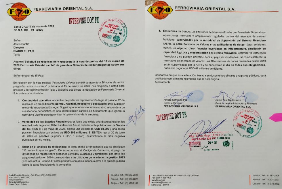 El País, Carta, Ferroviaria Oriental