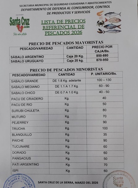 Alcaldía cruceña publica precios oficiales del pescado y anuncia controles- Alcaldía cruceña publica precios oficiales del pescado y anuncia controles