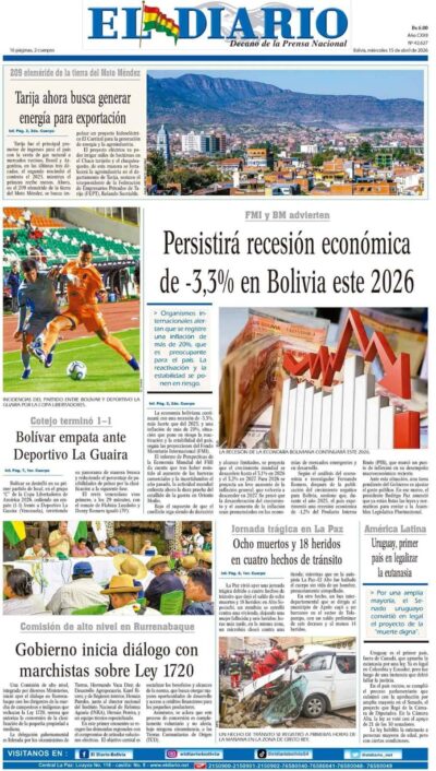Portadas de los periódicos de Bolivia del miércoles 15 de abril del 2026