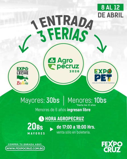 Del 8 al 12 de abril, lo mejor del campo se traslada a la ciudad con Agropecruz, Expoleche y Expopet 2026
