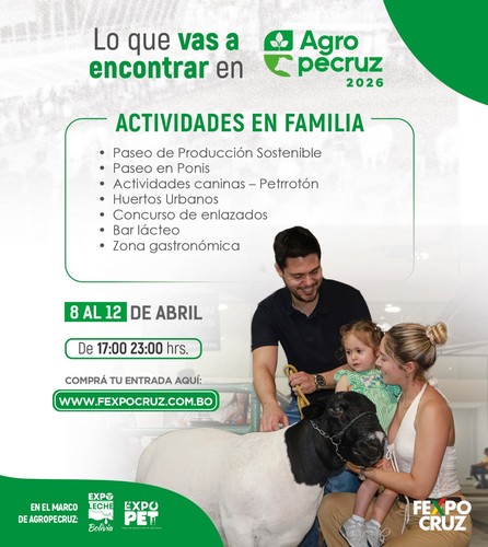 Del 8 al 12 de abril, lo mejor del campo se traslada a la ciudad con Agropecruz, Expoleche y Expopet 2026