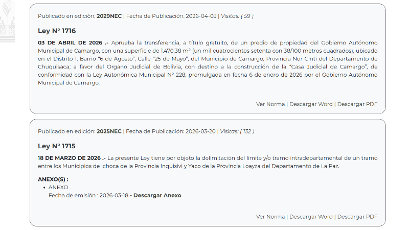 Las dos últimas leyes que aparecen publicadas en la Gaceta Las dos últimas leyes que aparecen publicadas en la Gaceta