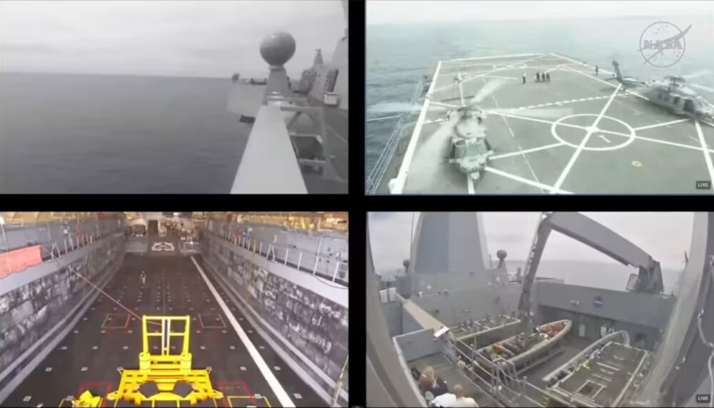 El USS John P. Murtha sale del puerto para apoyar el regreso a la Tierra de la tripulación de la NASA, marcando una asociación única entre la Marina y la administración espacial de la nación.