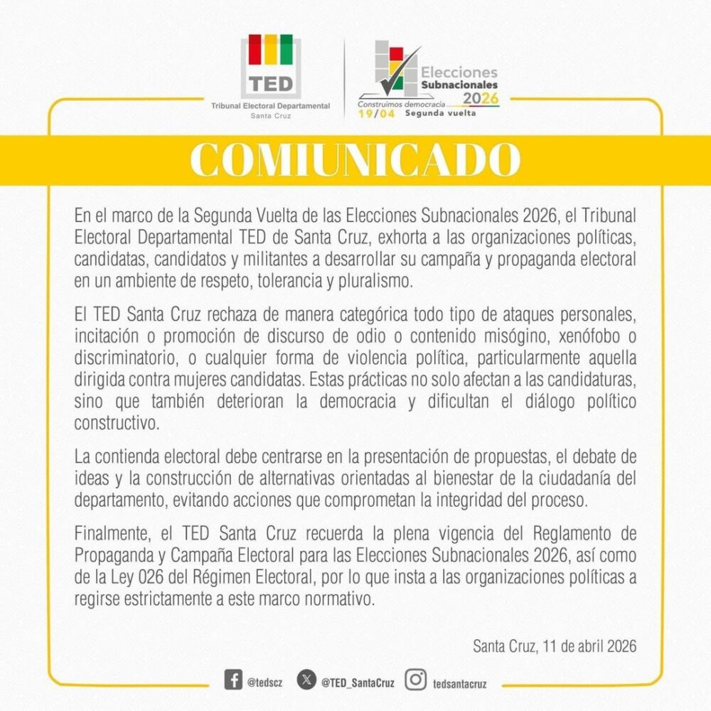 TED llama la atención a los actores políticos y rechaza "de manera categórica todo tipo de ataques personales"- TED llama la atención a los actores políticos y rechaza "de manera categórica todo tipo de ataques personales"
