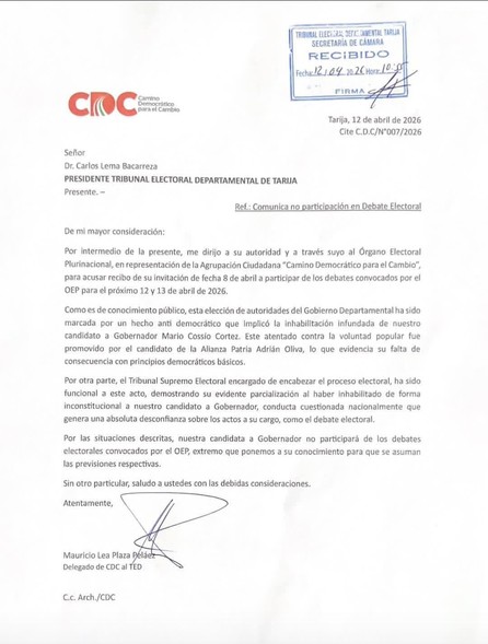 Candidata de CDC desiste de participar en debate electoral en Tarija