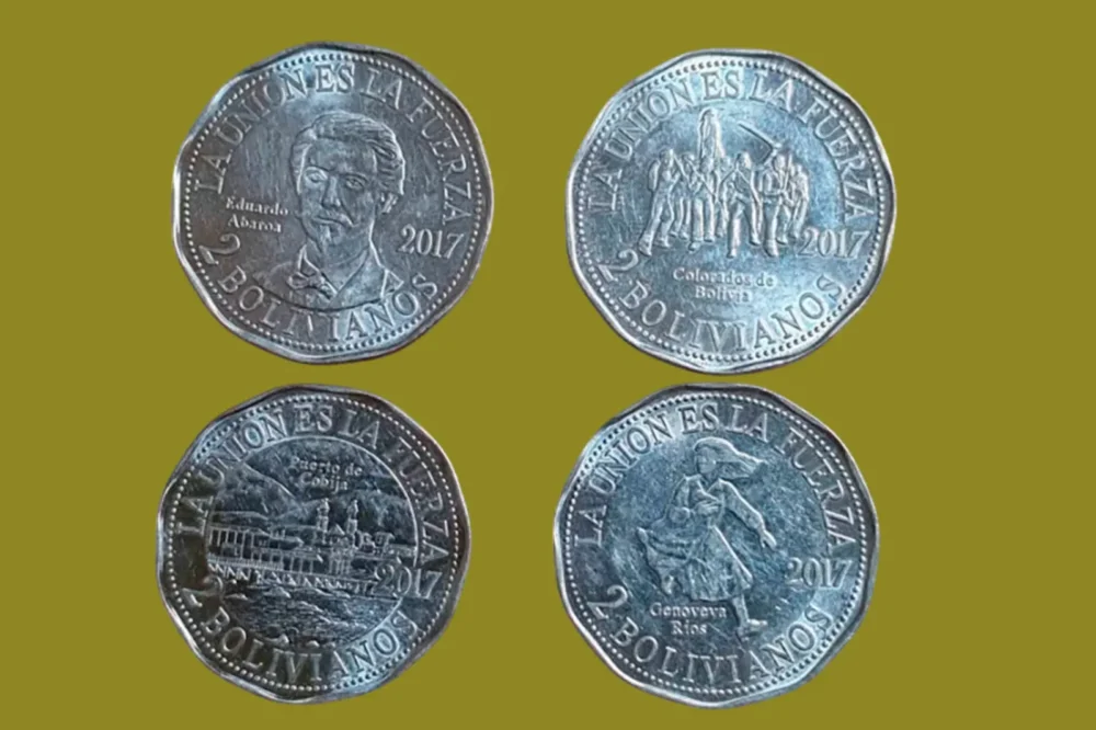 Monedas conmemorativas alusivas a la reivindicación marítima. Foto: Composición La Razón