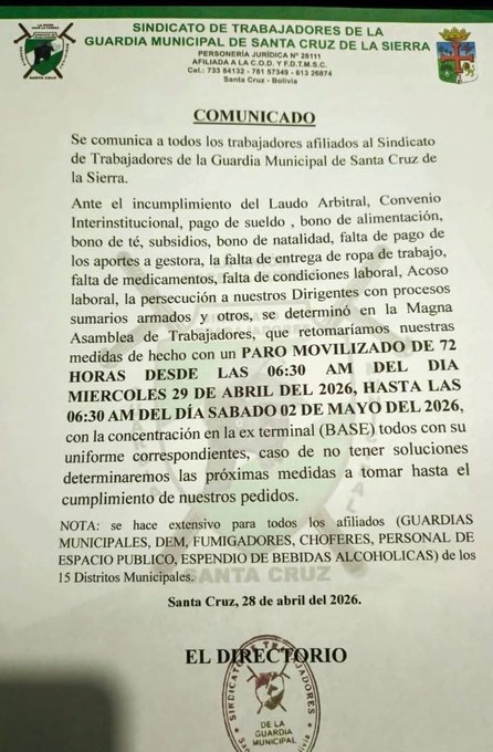 "Han descuidado la seguridad": paro de 72 horas de la Guardia Municipal contra la Alcaldía- "Han descuidado la seguridad": paro de 72 horas de la Guardia Municipal contra la Alcaldía