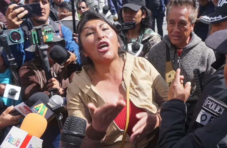 Mujer evista defiende la gestión del expresidente Evo Morales. Foto: APG