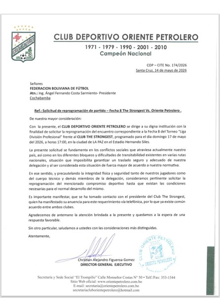 Oriente solicita reprogramar el partido con el Tigre- Oriente solicita reprogramar el partido con el Tigre