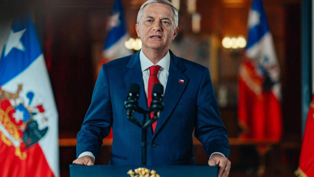 El presidente chileno José Antonio Kast durante su primer discurso televisado como pEl residente de Chile, en Santiago, el 15 de abril de 2026.