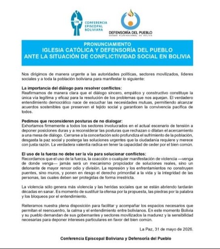 “Sustituyamos la ofensa por la propuesta”: Iglesia y Defensoría llaman al diálogo ante la crisis- “Sustituyamos la ofensa por la propuesta”: Iglesia y Defensoría llaman al diálogo ante la crisis