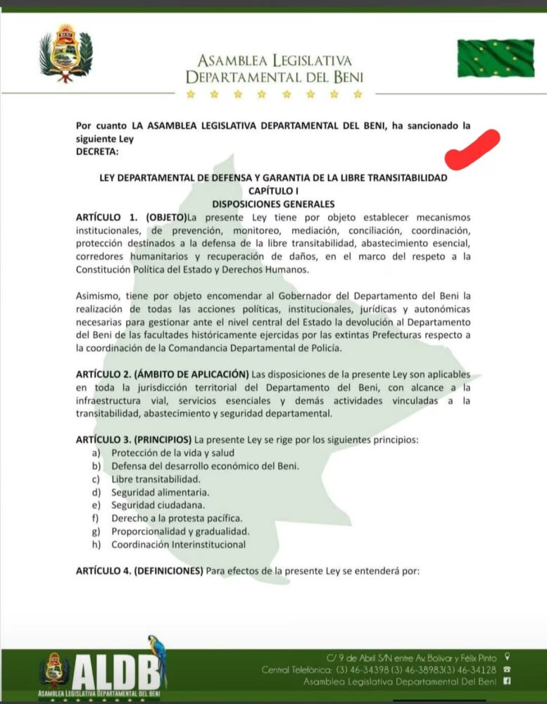 Beni aprueba una inédita ley contra la asfixia de los bloqueos: ¿Qué dice la norma y cómo te afecta?