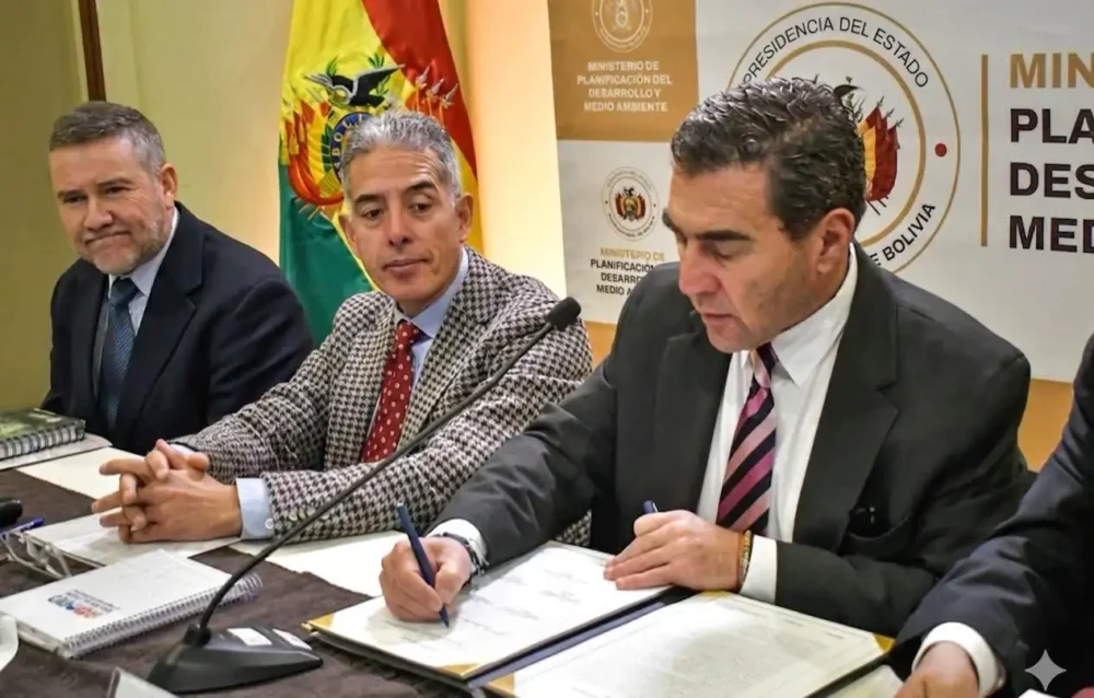 El ministro Fernando Romero Pinto, junto a sus viceministros, presentaron la Rendición Pública de Cuentas Inicial 2026. Foto: Ministerio de Desarrollo Sostenible
